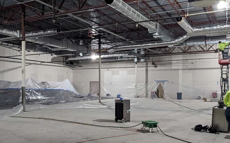 Commercial water damage restoration and structural drying across a large Metro Detroit facility