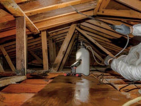 DriForce technician treating attic mold during professional remediation in Metro Detroit