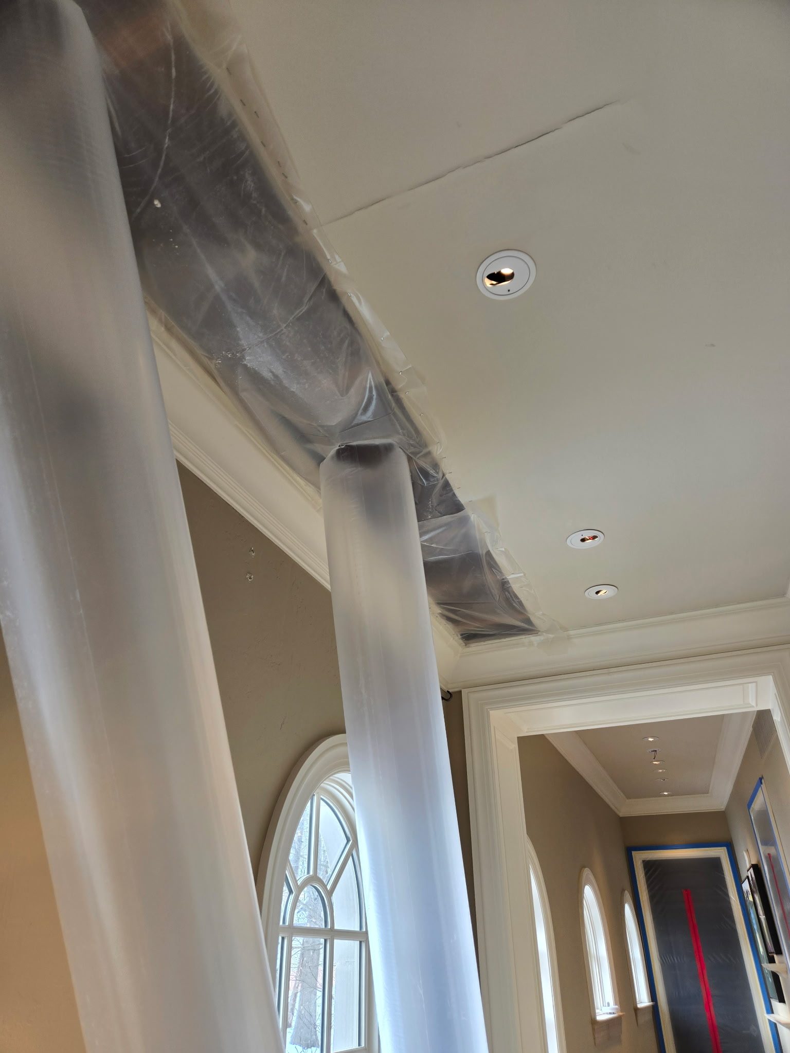 Poly containment protecting a Michigan home during professional mold remediation