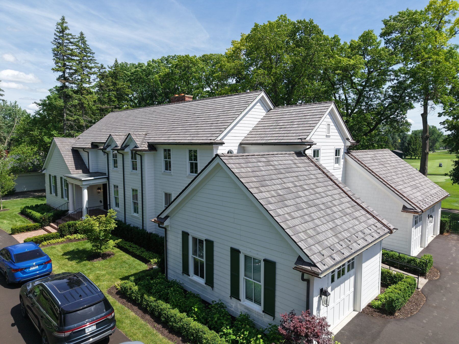 Completed DaVinci composite slate roof on an Oakland County estate home