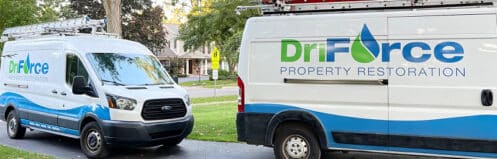 DriForce Property Restoration emergency response vans in Metro Detroit